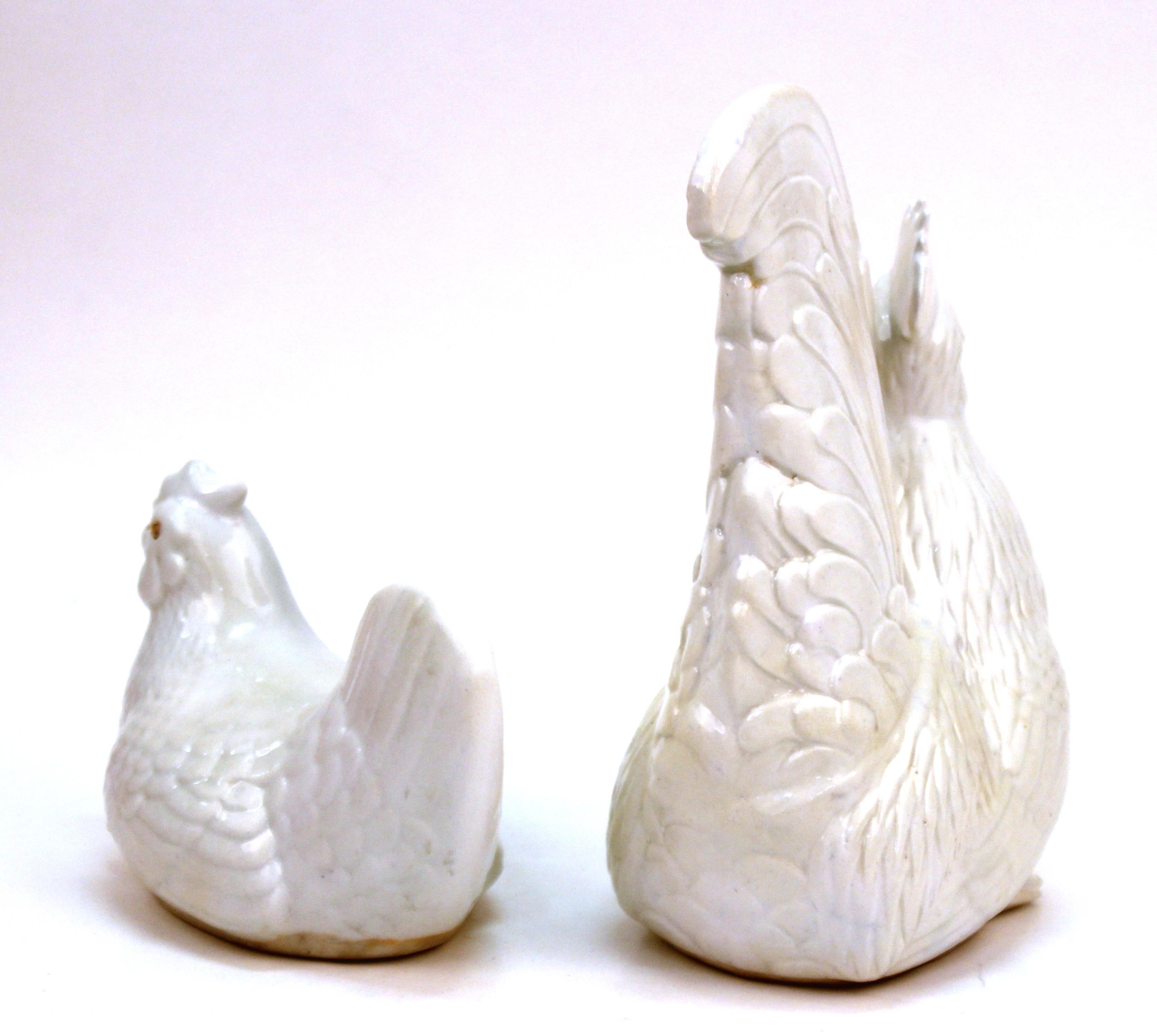 Japanese Meiji Hirado Porcelain Rooster & Hen For Sale 1