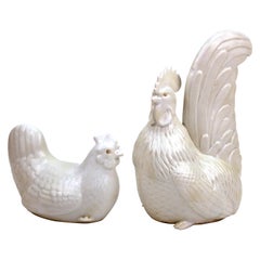 Antique Japanese Meiji Hirado Porcelain Rooster & Hen