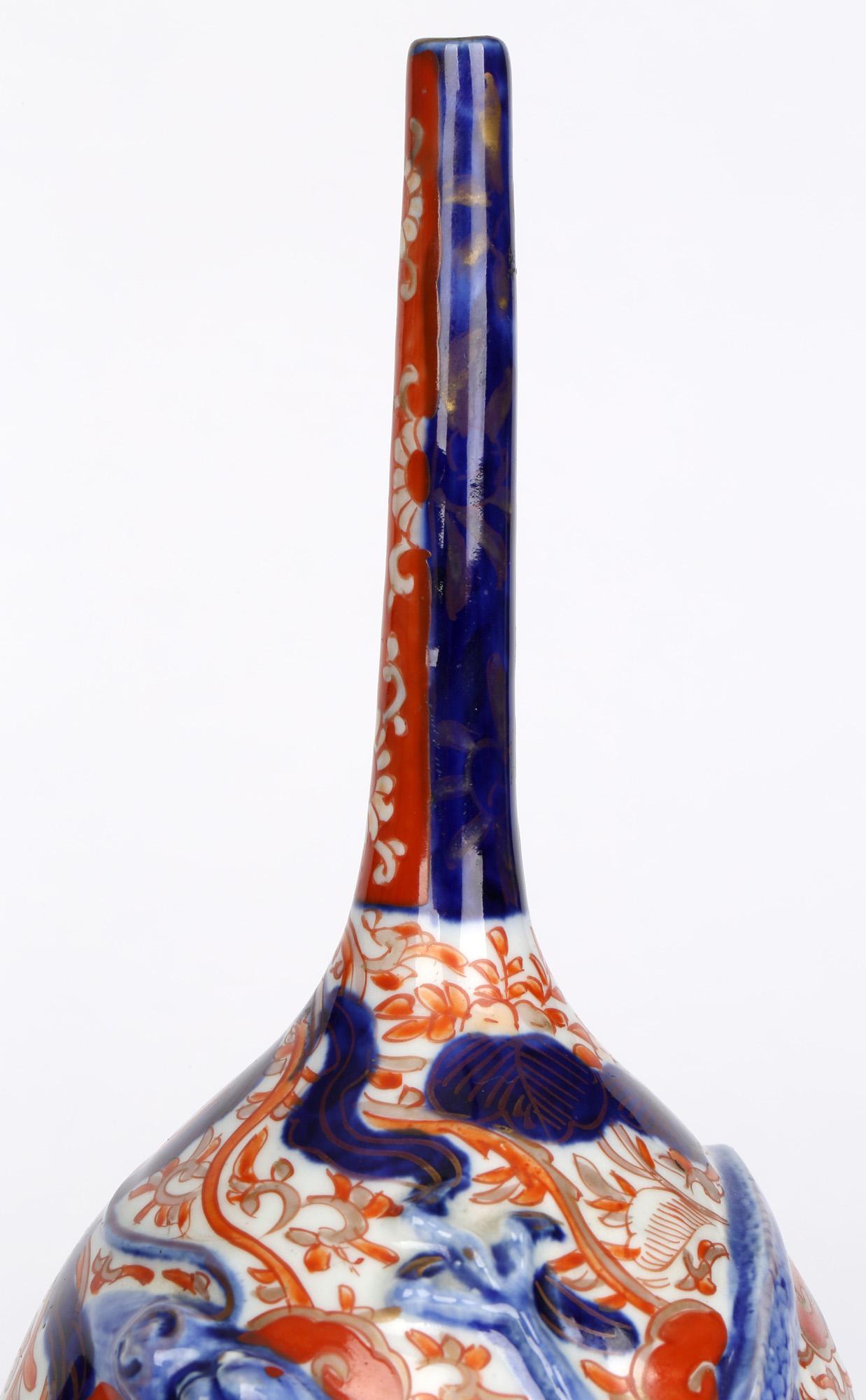 Japanese Meiji Imari Bottle Vase Applied with a Dragon 8