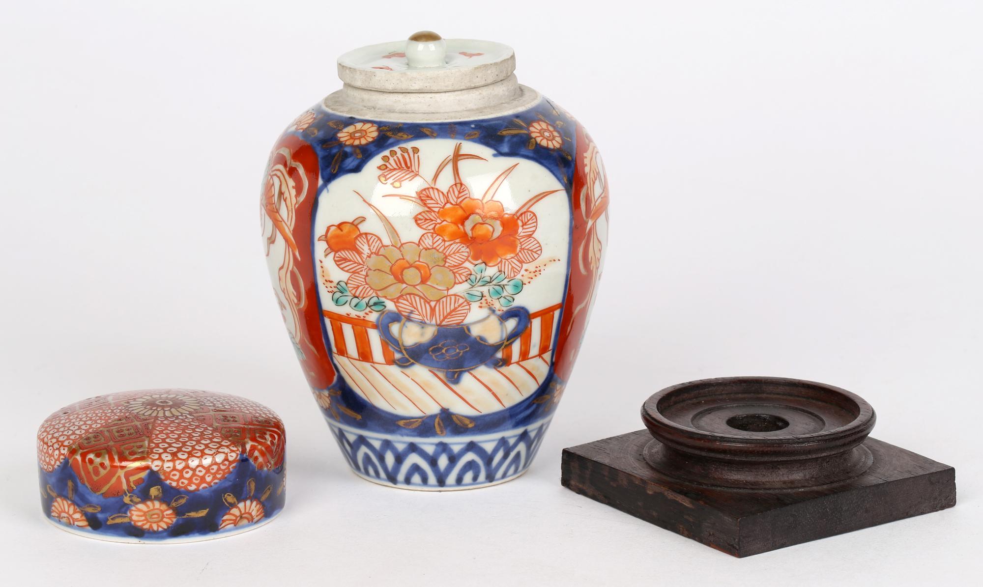 Japanese Meiji Imari Hand Painted Porcelain Lidded Tea Caddy with Stand 12