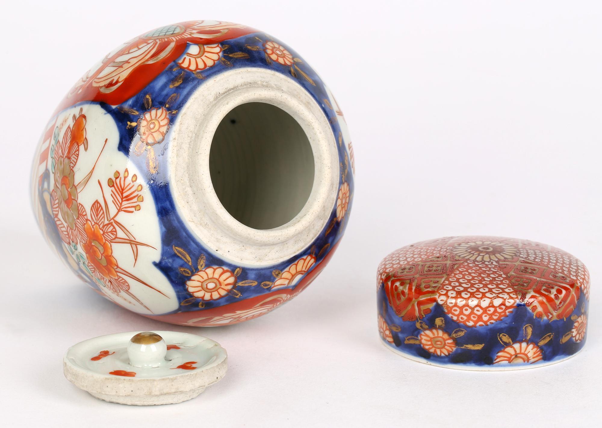 Japanese Meiji Imari Hand Painted Porcelain Lidded Tea Caddy with Stand 14