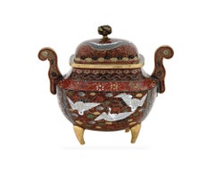 Antique Meiji Japanese Cloisonne Gold Stone Enamel Covered Jar with Dragon and C