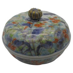 Antique Japanese Meiji Koransha Blue Green Porcelain Jewelry Box or Trinket, circa 1880