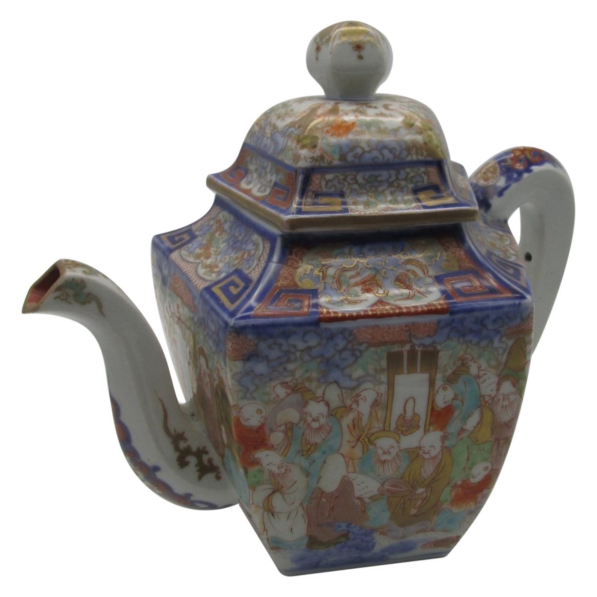 Japanese Meiji Koransha Blue Red Gold Porcelain Tea Pot, circa 1880