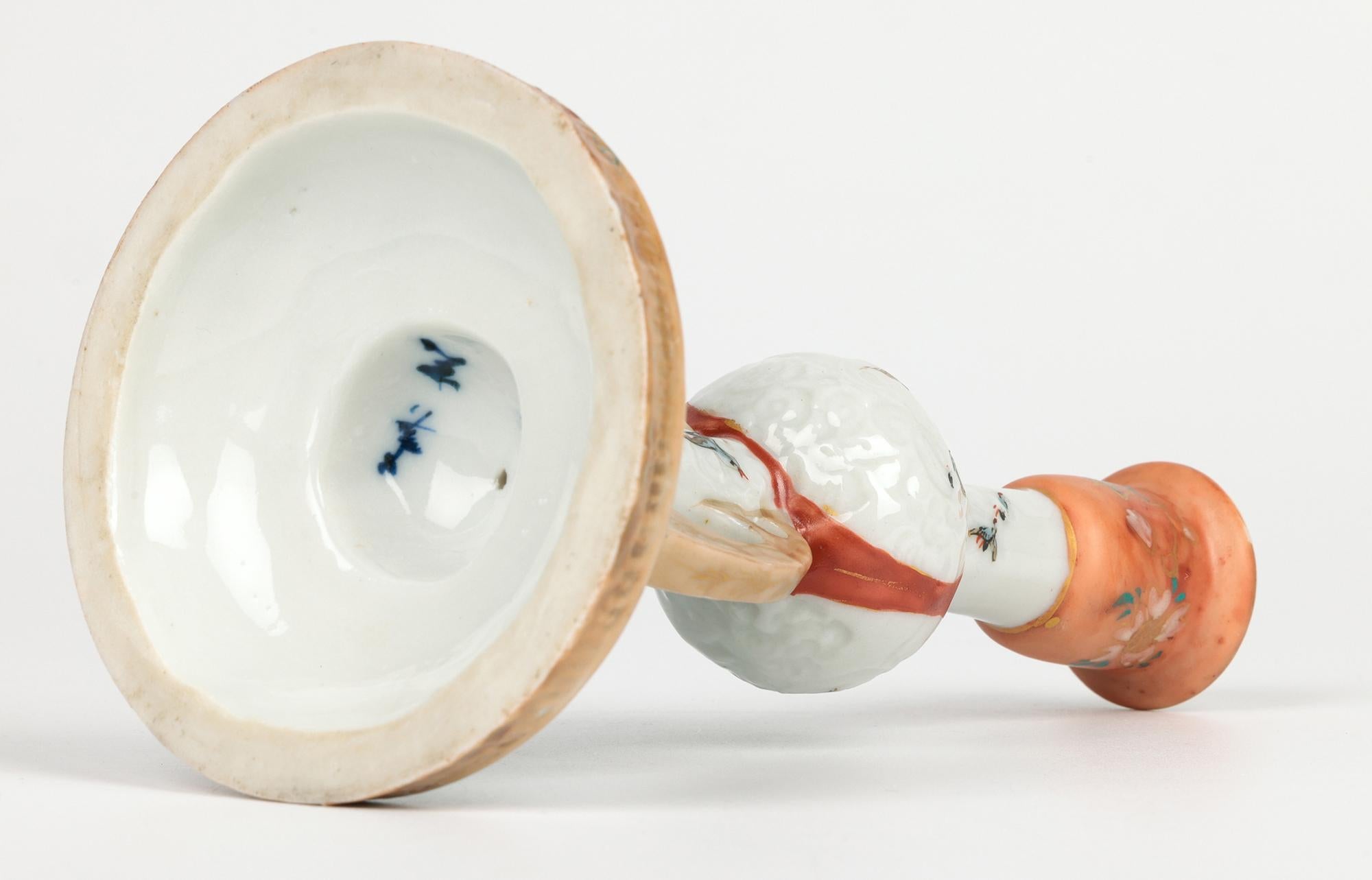 Japanese Meiji Kutani Porcelain Candlestick Painted with Sea Birds For Sale 7