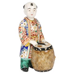 Antique Japanese Meiji Kutani Porcelain Drummer Boy Figure