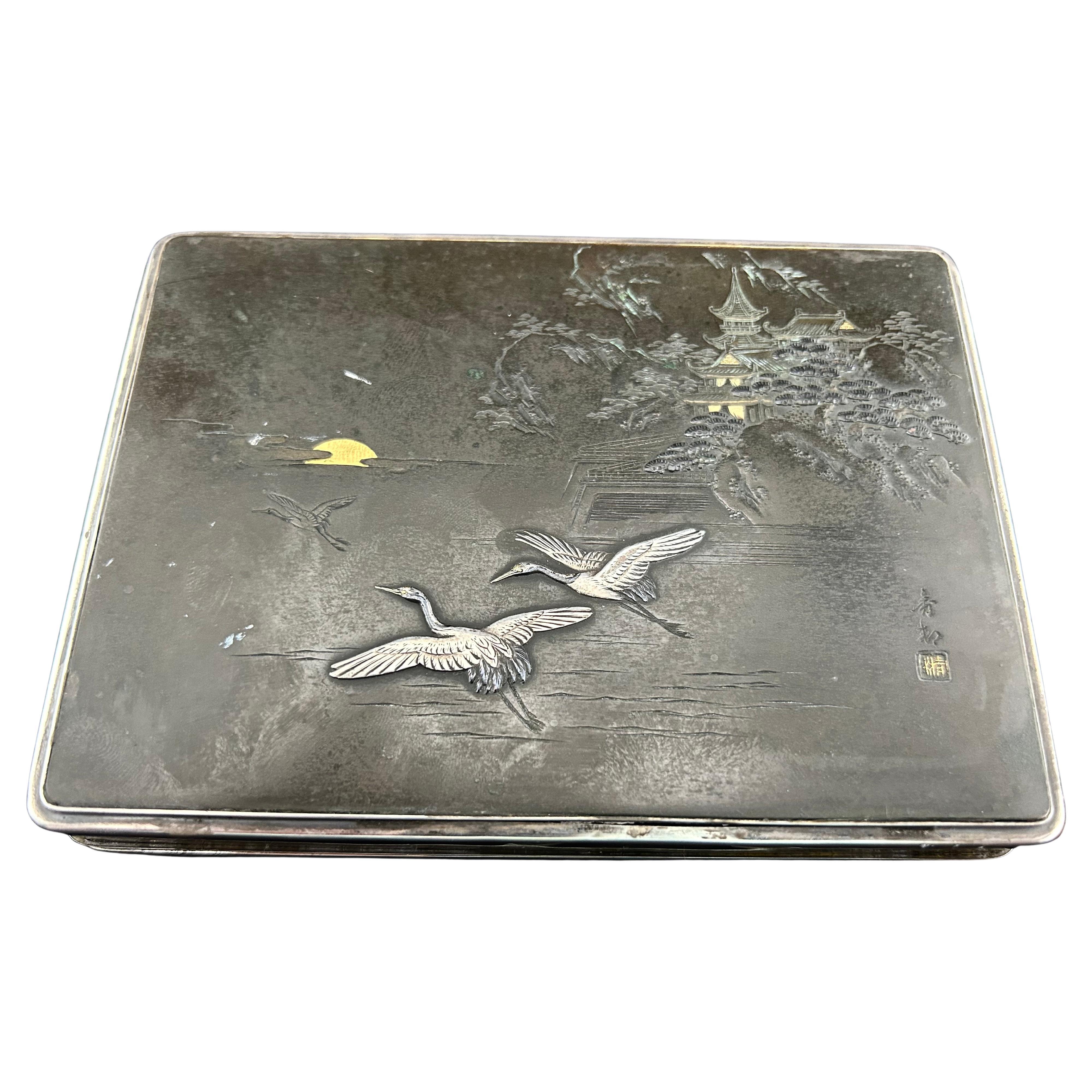 Japanese Meiji Lacquer, Silver Inlay, Wood and Silver Box