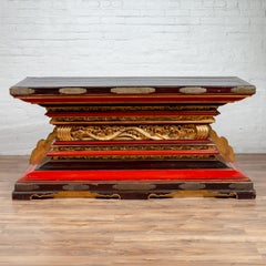 Japanese Meiji Lacquered Altar Shrine Table Base with Gold, Red and Black Motifs
