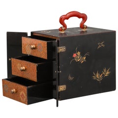 Antique Japanese Meiji Lacquered Jewelry Chest with Carnelian Handle