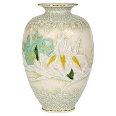 Antique Japanese Meiji Larger Floral Moriage Art Pottery Vase 