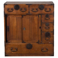 Japanese Meiji Late 19th Century Tansu Chest with Drawers and Sliding Doors