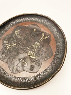 Japanese Meiji Mixed Metals Plate with Birds and Foliage