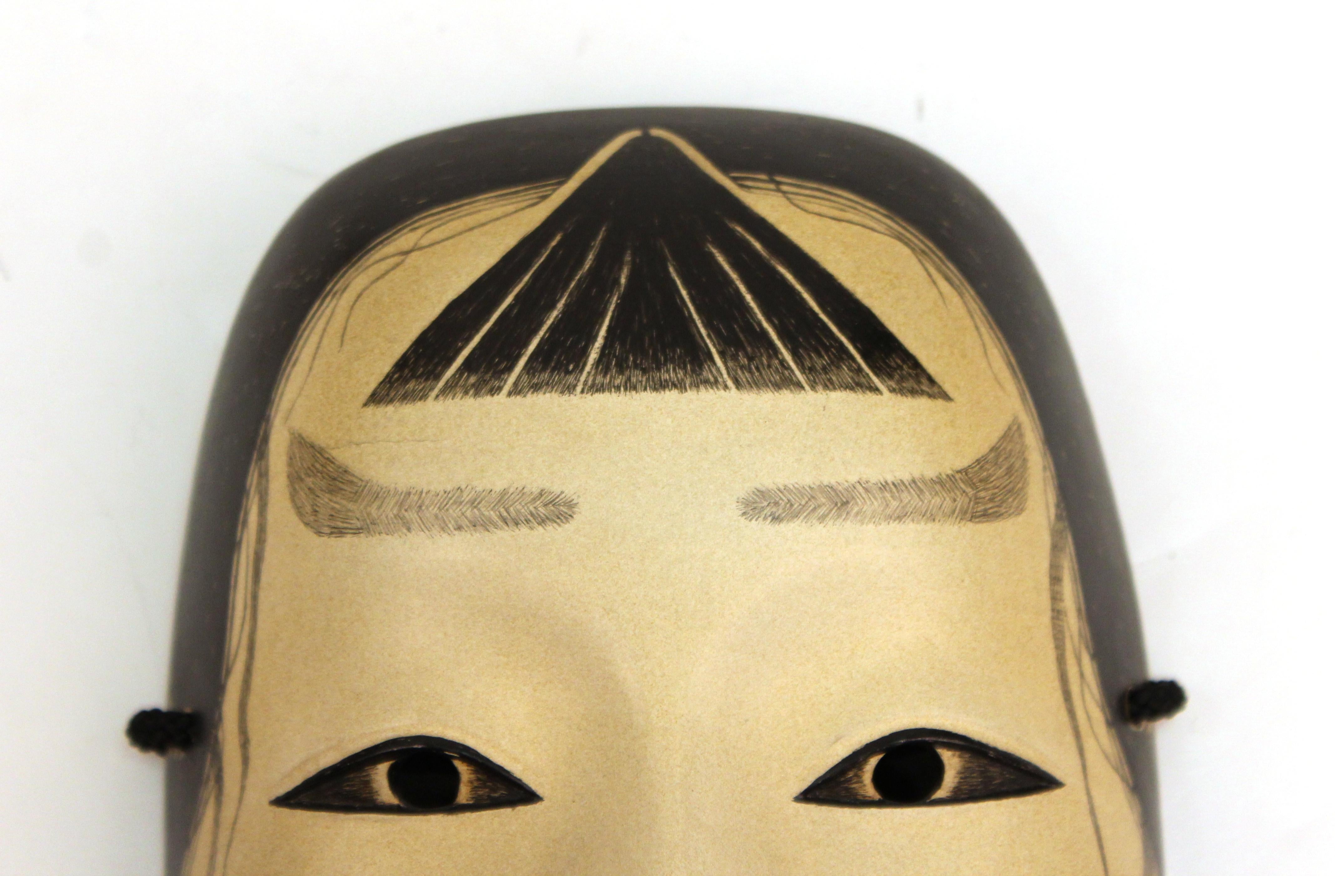 Masque japonais Meiji Noh en bois sculpté Bon état à Astoria, NY