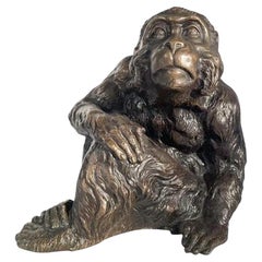 Japanese Meiji Okimono of a Seated Monkey in Cast Bronze