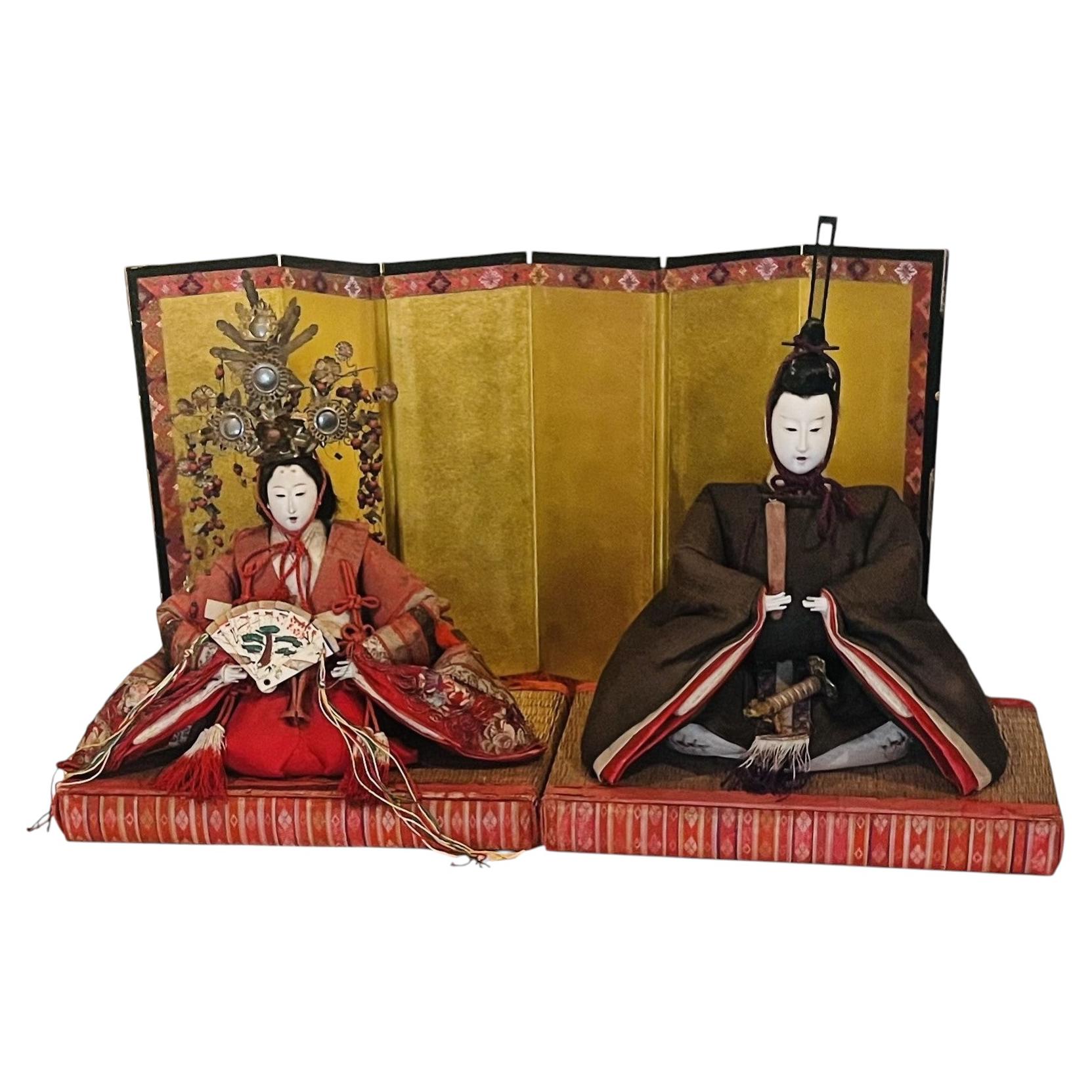Coppia di bambole imperiali Hina Ningyō giapponesi dell'era Meiji, Imperatore e Imperatrice, 1880 circa