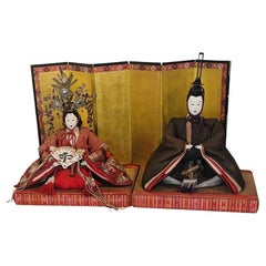 Japanese Meiji Pair of Hina Ningyō Imperial Dolls, Emperor & Empress c. 1880