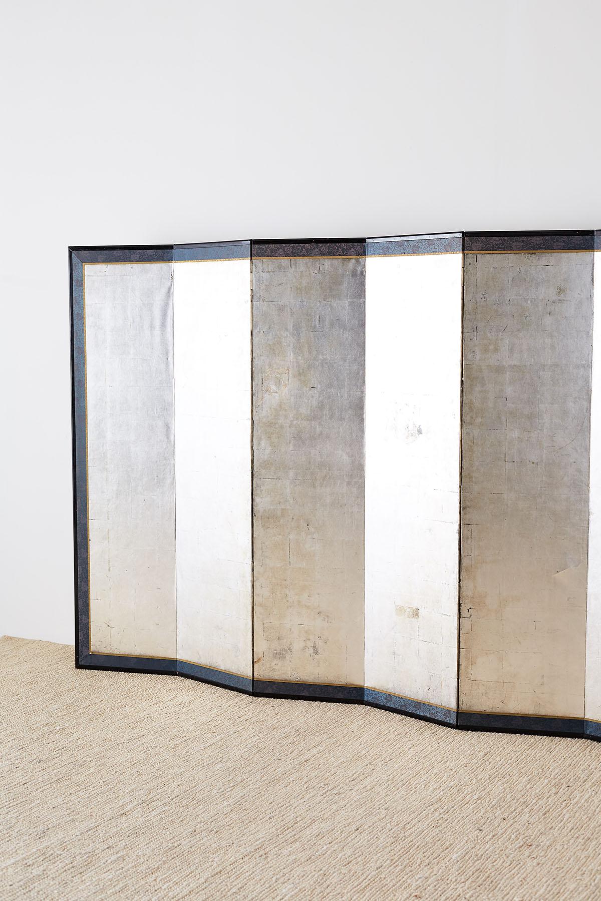 Japanese Meiji Six-Panel Silver Leaf Screen 8