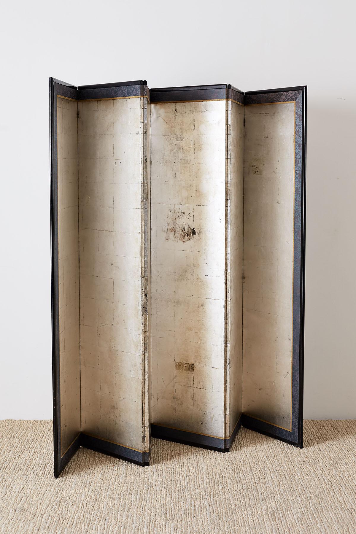 Japanese Meiji Six-Panel Silver Leaf Screen 11