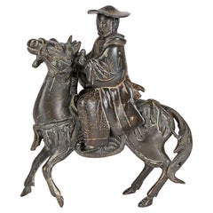 Japanese Meiji Patinated Bronze Warrior Figure on Horseback