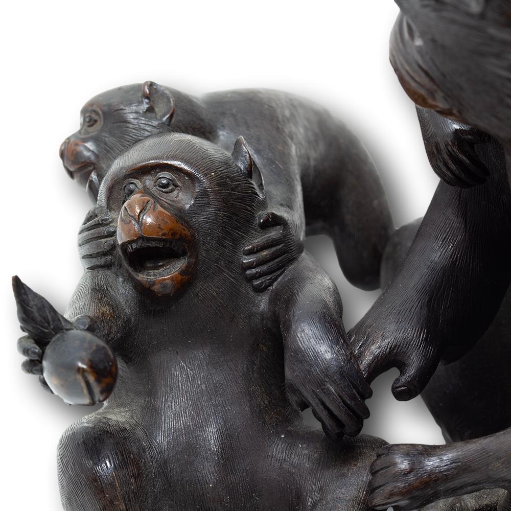 Japanese Meiji Period (1868-1912) Bronze Monkey Group Okimono by Shosai 5
