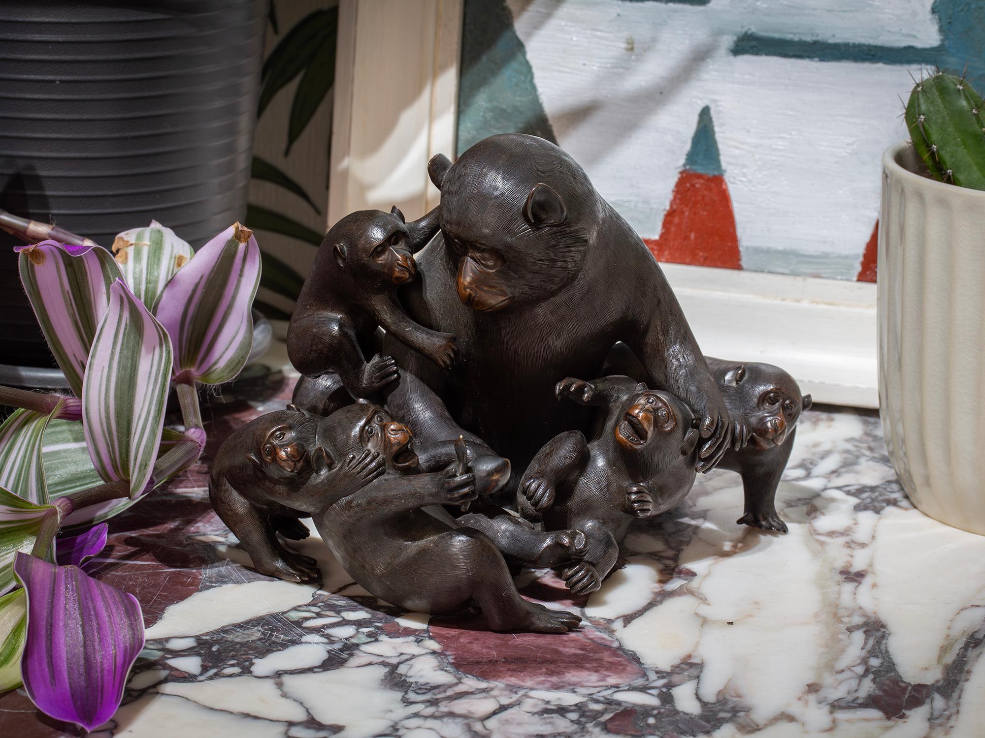 Featuring Seven Japanese Macaques Cast by Shosai 正齊鋳

Form our Japanese collection, we are delighted to offer this Japanese Bronze Monkey Group Okimono. The Japanese Monkey Group formed as a male father monkey and his infants playing around and