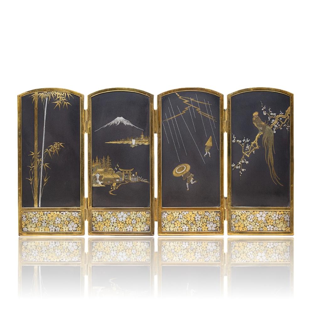Japanese Meiji period (1868-1912) Damascene Table Screen by Masamitsu In Good Condition In Newark, England