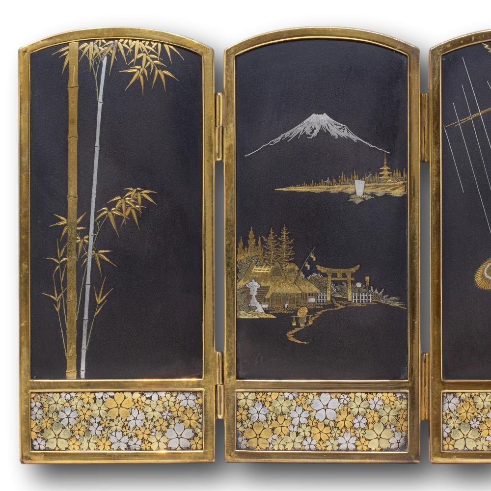 Early 20th Century Japanese Meiji period (1868-1912) Damascene Table Screen by Masamitsu