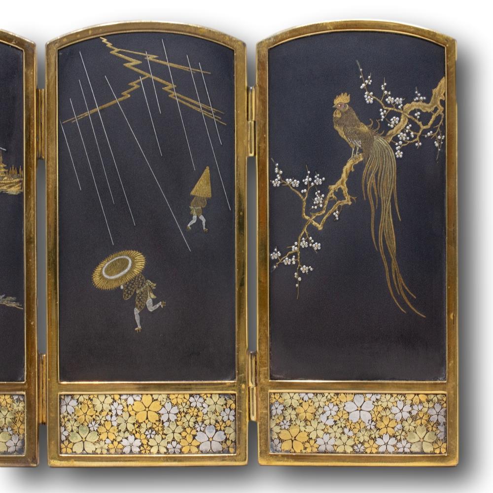 Japanese Meiji period (1868-1912) Damascene Table Screen by Masamitsu 1