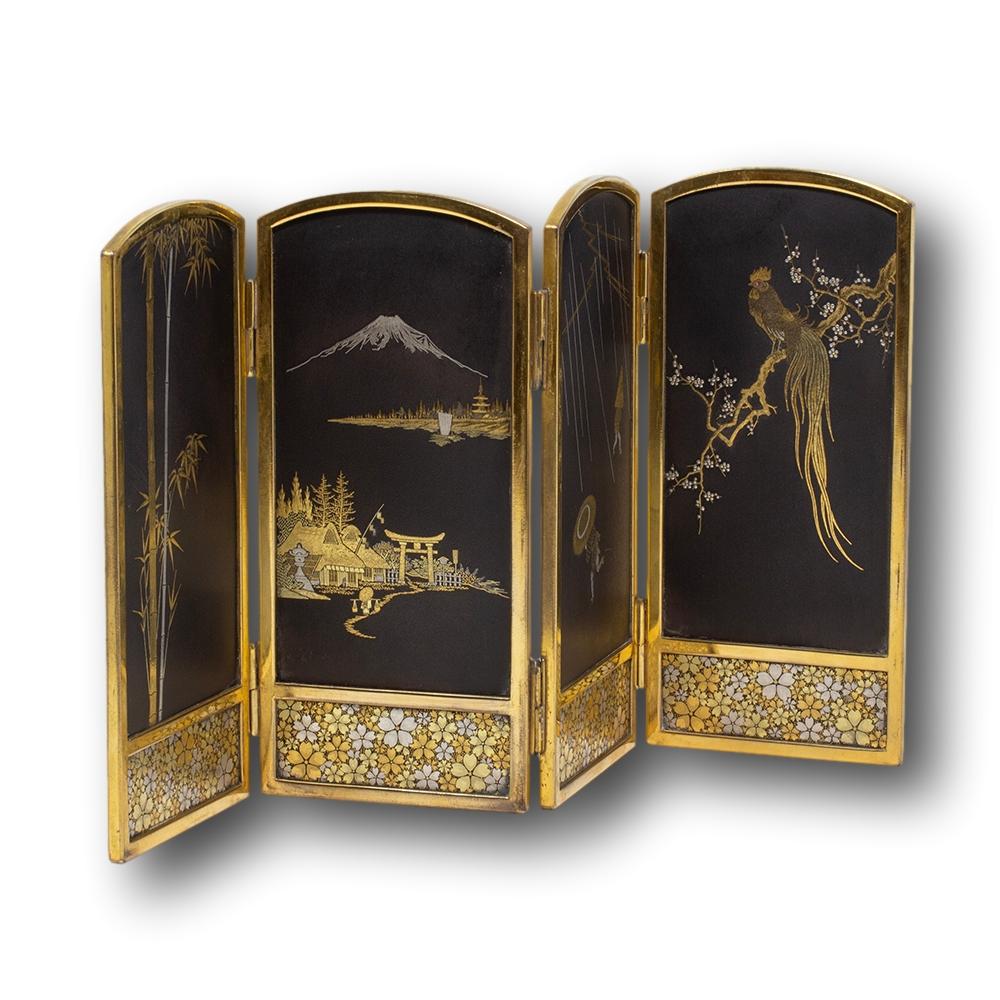 Japanese Meiji period (1868-1912) Damascene Table Screen by Masamitsu 2