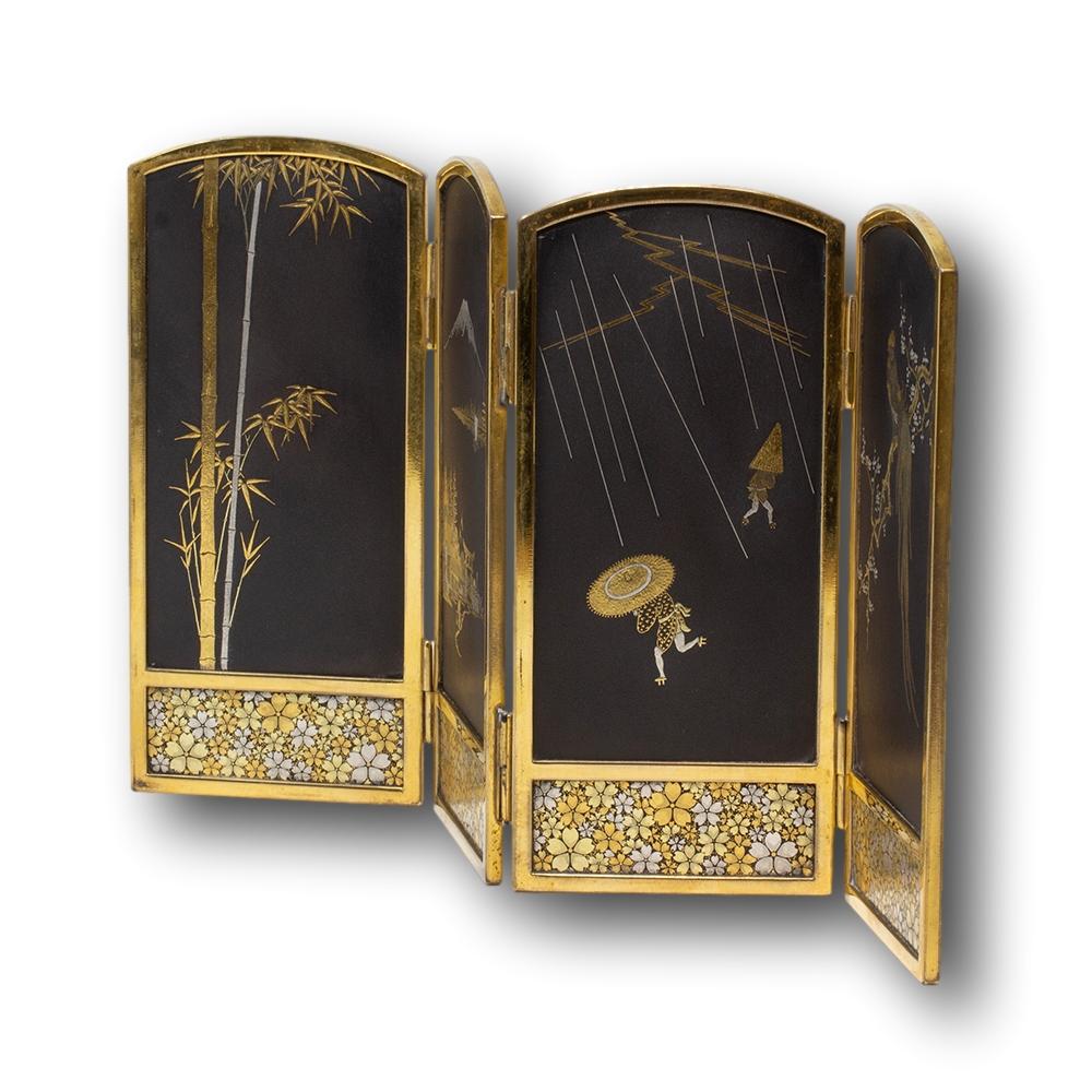 Japanese Meiji period (1868-1912) Damascene Table Screen by Masamitsu 3
