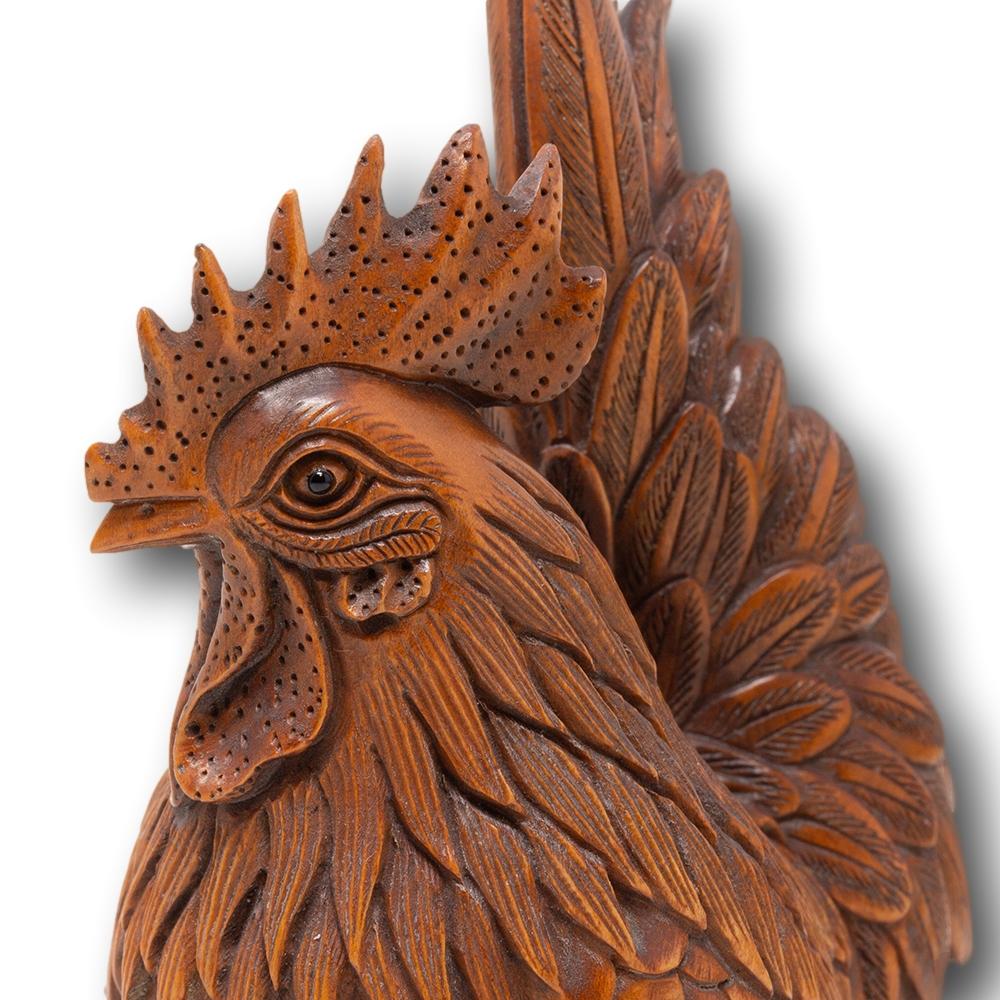 Japanese Meiji Period (1868-1912) Hand Carved Chicken and Rooster Okimono 4