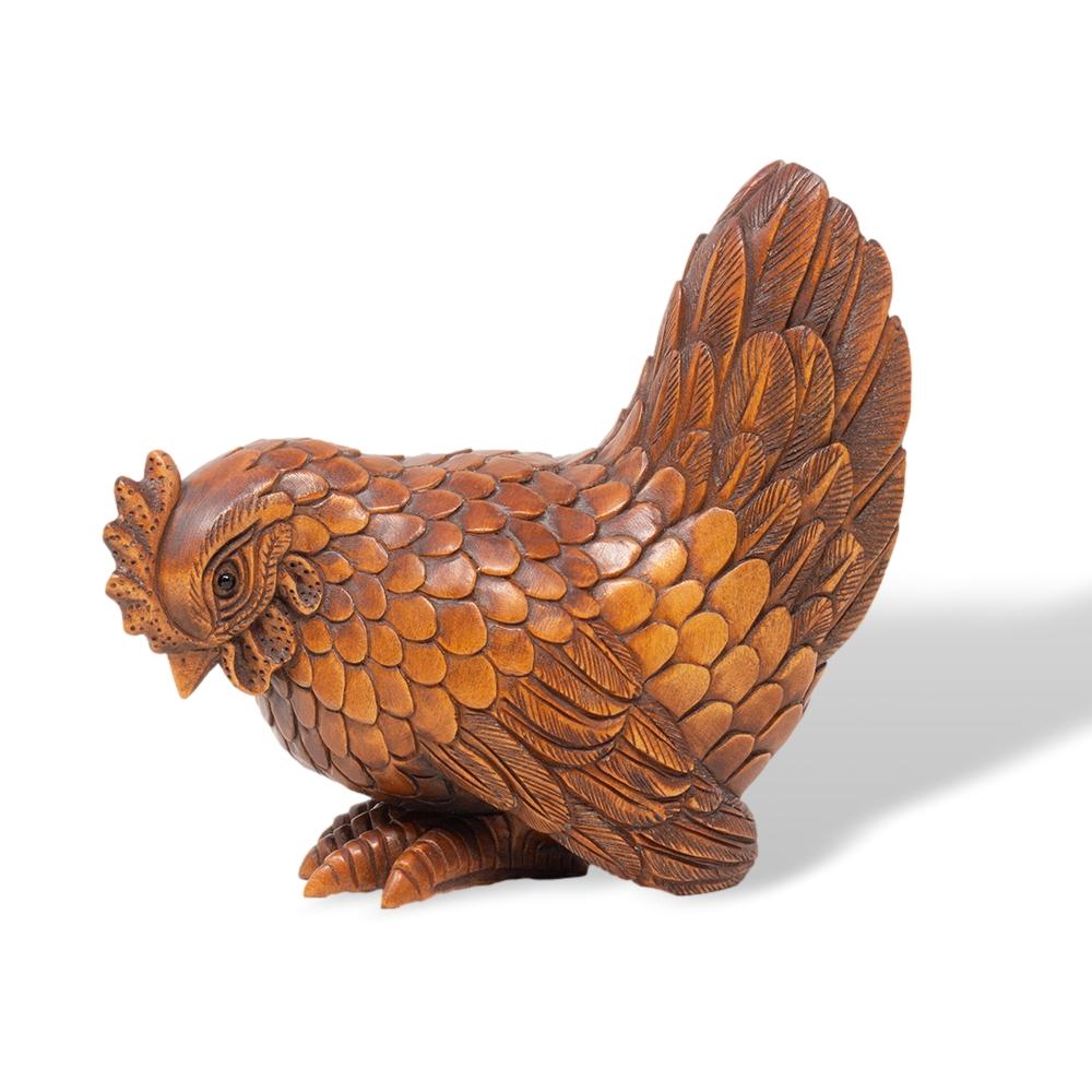 Japanese Meiji Period (1868-1912) Hand Carved Chicken and Rooster Okimono 5