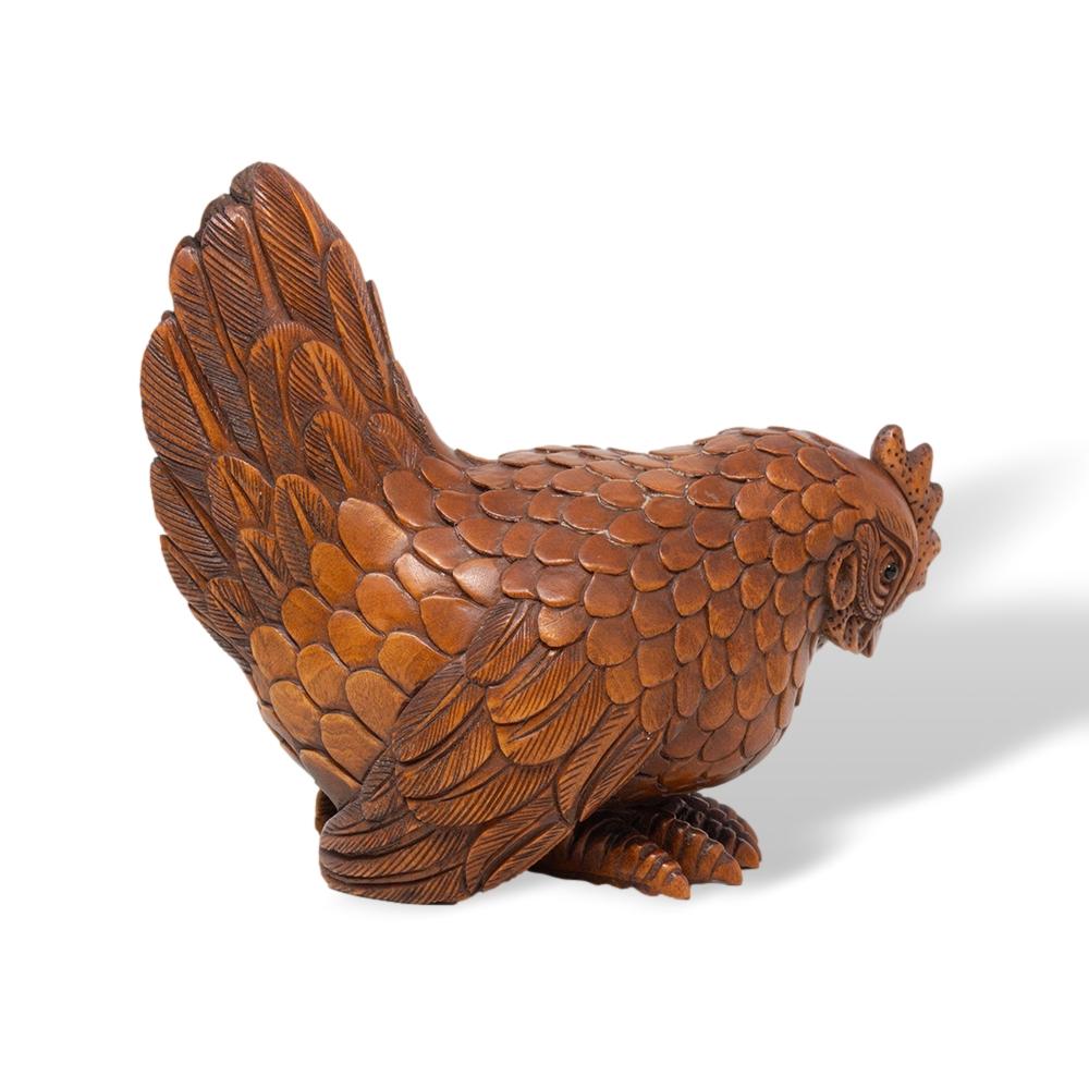 Japanese Meiji Period (1868-1912) Hand Carved Chicken and Rooster Okimono 7
