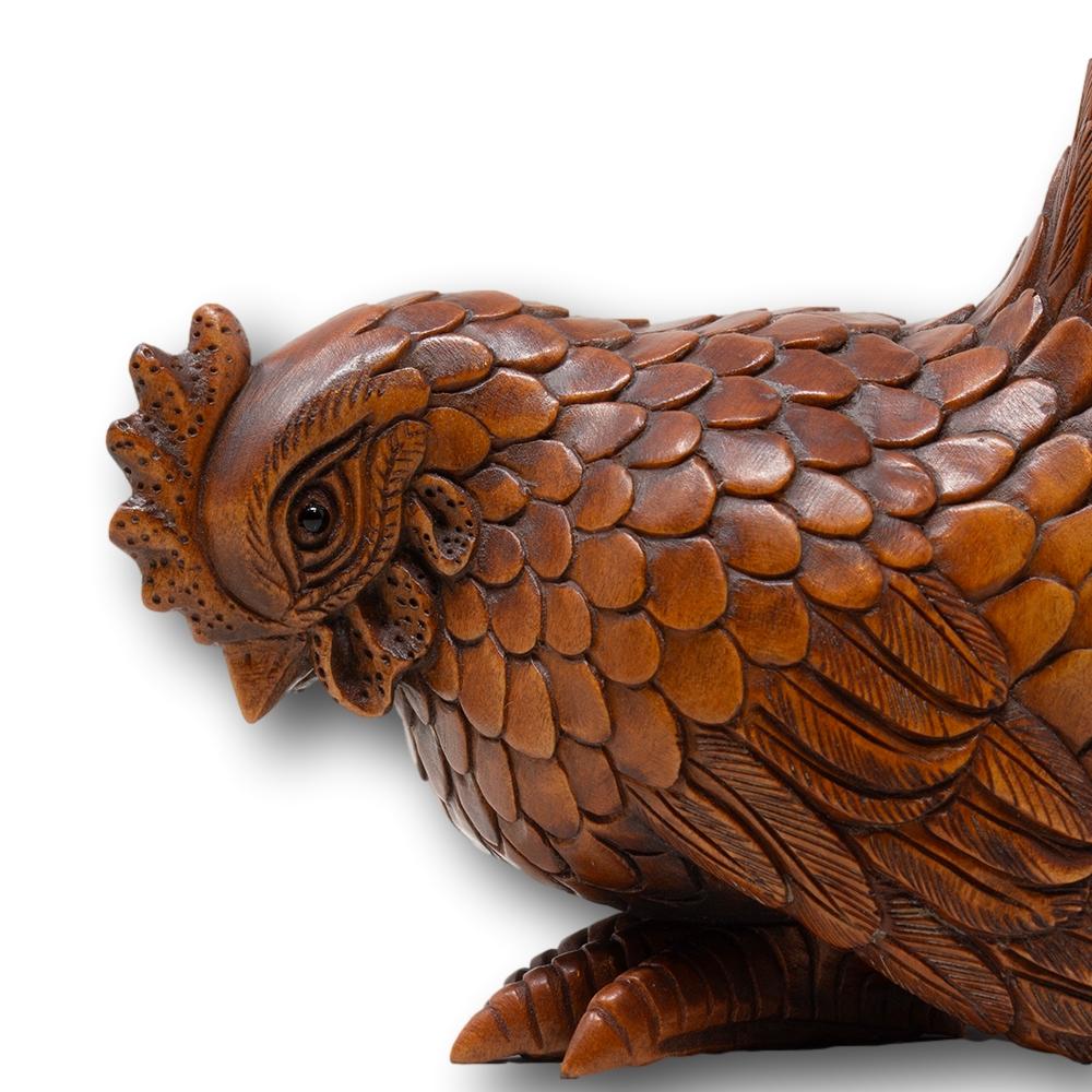 Japanese Meiji Period (1868-1912) Hand Carved Chicken and Rooster Okimono 10