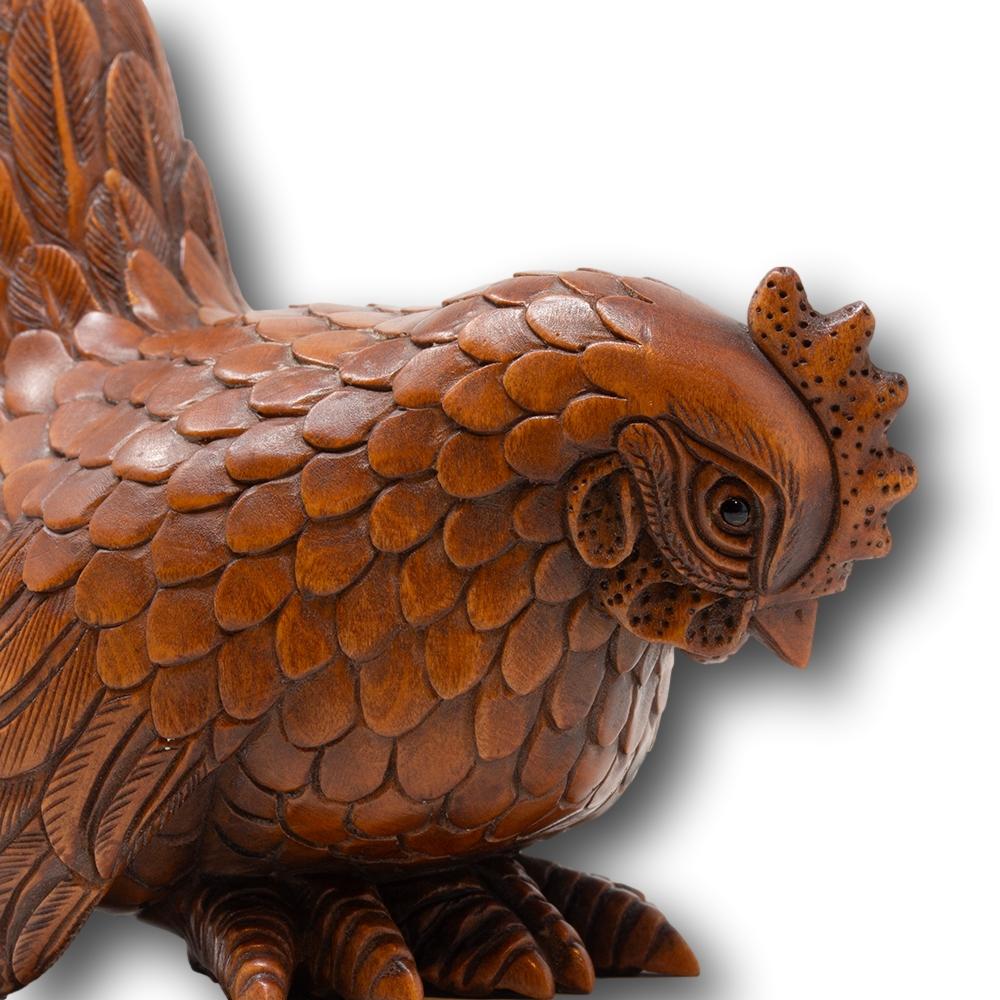 Japanese Meiji Period (1868-1912) Hand Carved Chicken and Rooster Okimono 11