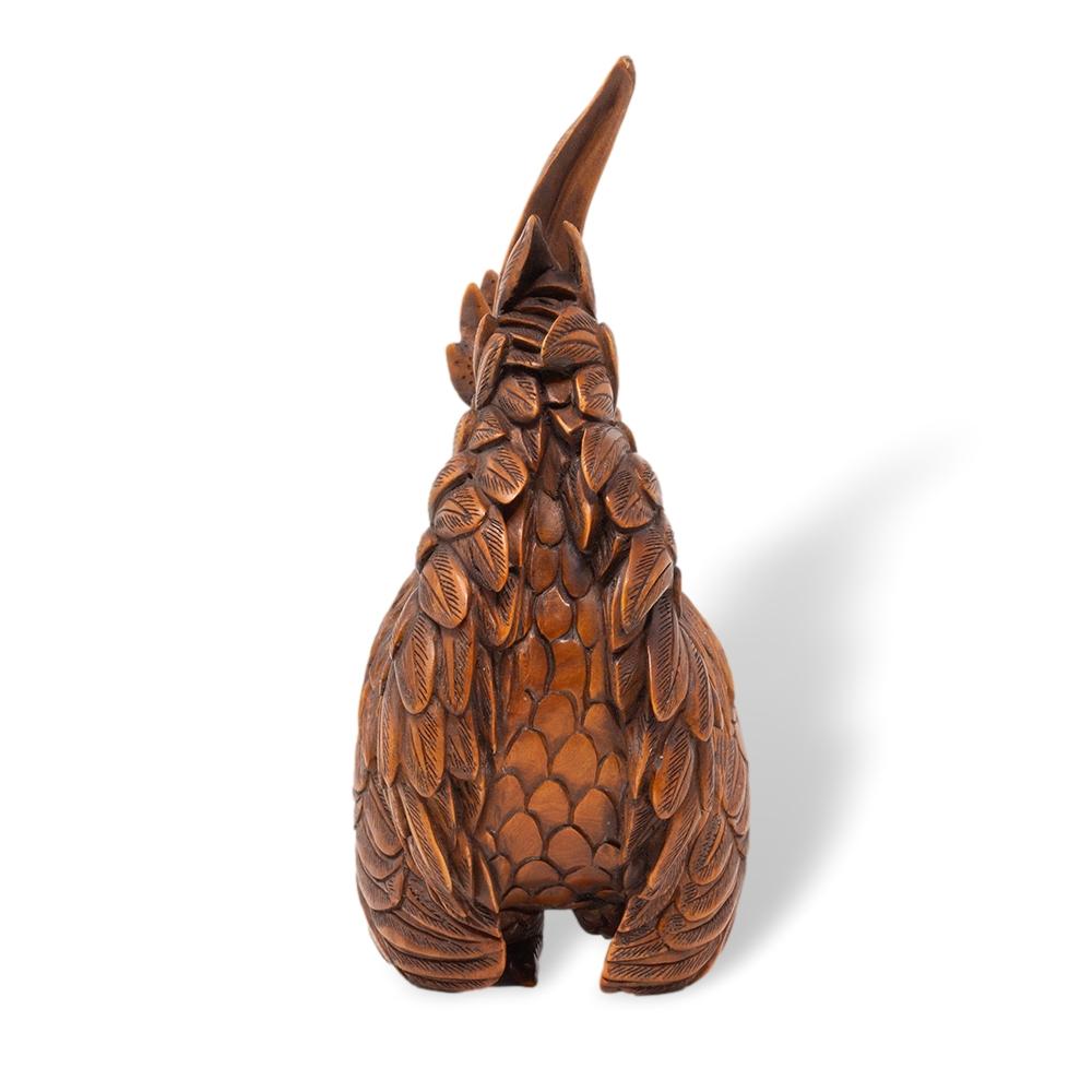 Wood Japanese Meiji Period (1868-1912) Hand Carved Chicken and Rooster Okimono