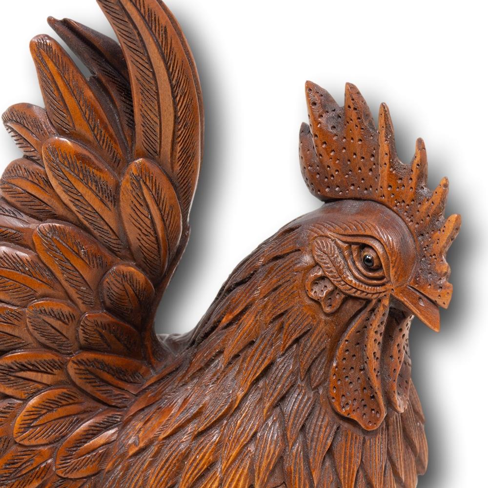 Japanese Meiji Period (1868-1912) Hand Carved Chicken and Rooster Okimono 3