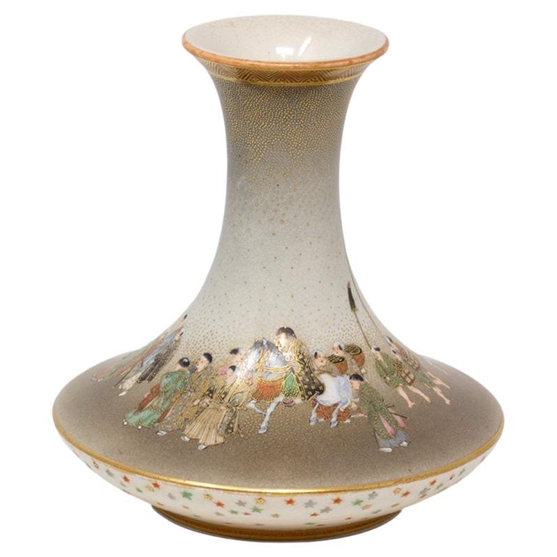 Jarrón Satsuma Japonés del Periodo Meiji (1868-1912) de Kinkozan