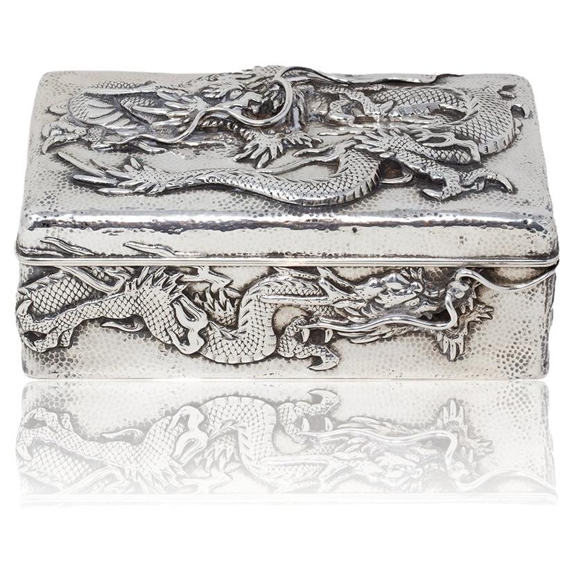 Japanese Meiji Period (1868-1912) Silver Dragon Box