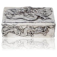Vintage Japanese Meiji Period (1868-1912) Silver Dragon Box