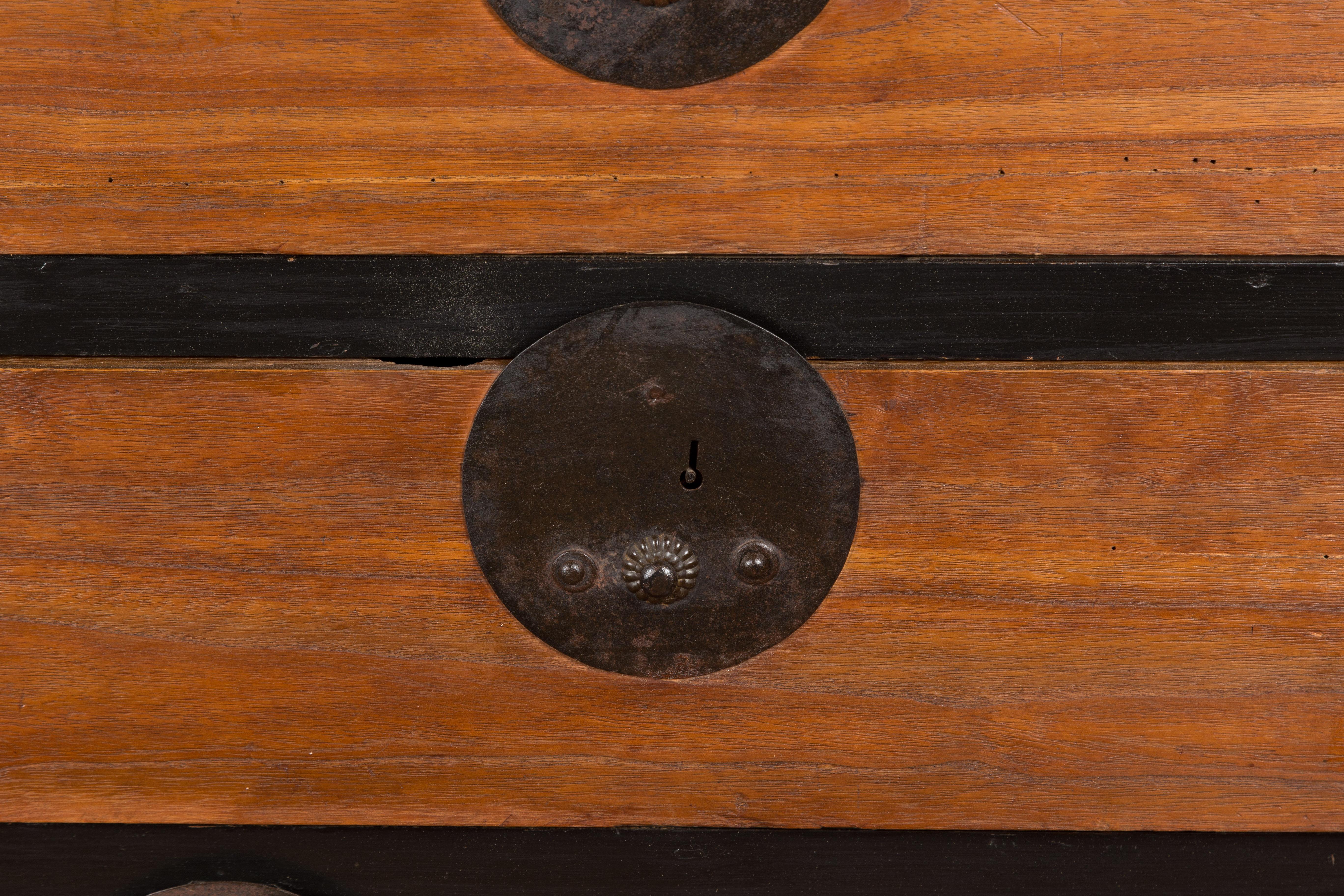 Japanese Meiji Period 19th Century Black and Brown Tansu Chest with Nine Drawers 7