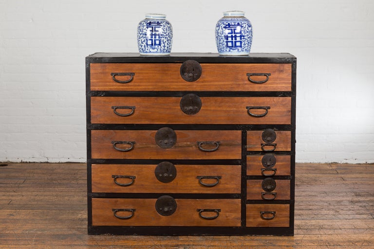 Japanese Meiji Period 19th Century Black and Brown Tansu Chest with