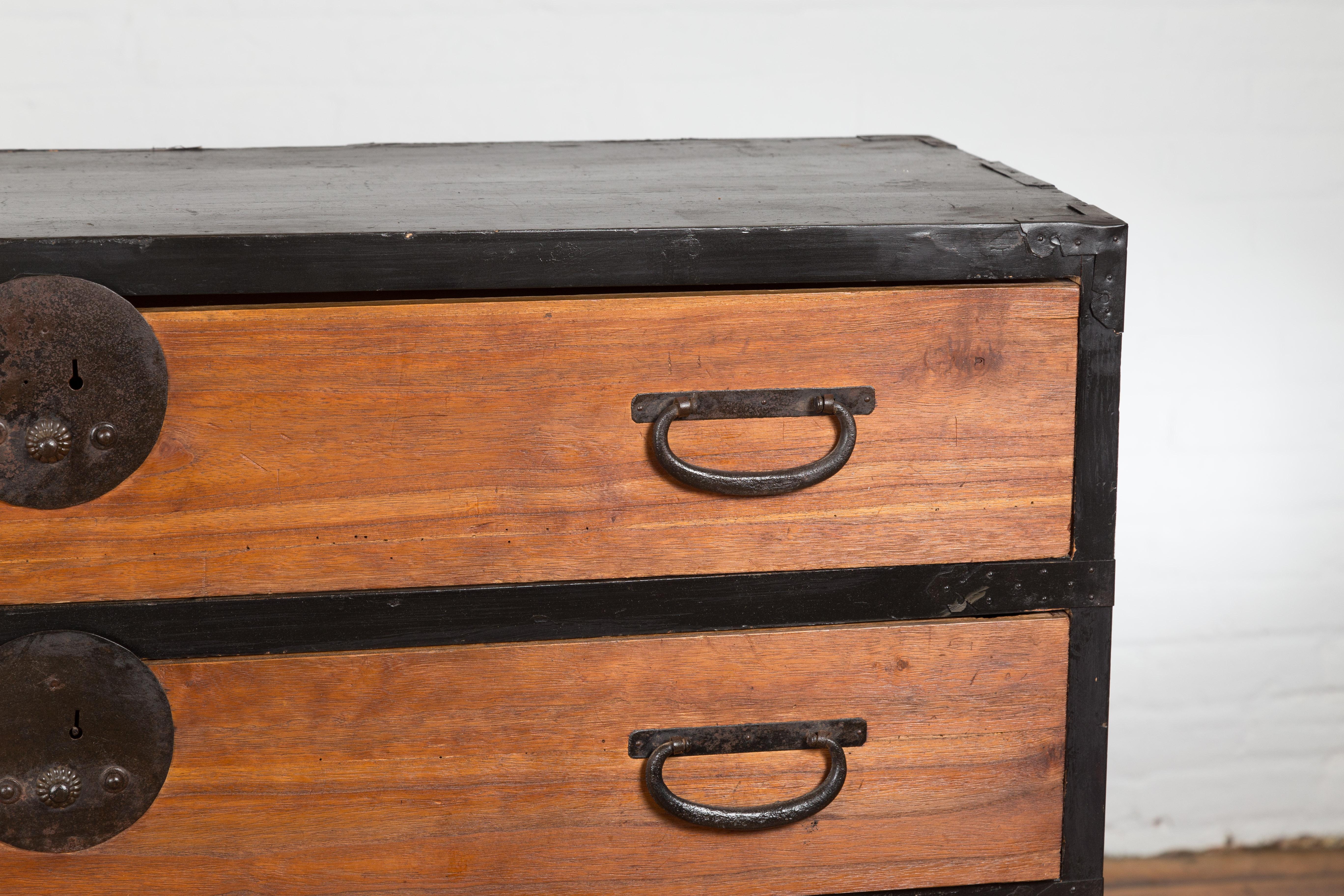 Japanese Meiji Period 19th Century Black and Brown Tansu Chest with Nine Drawers 2
