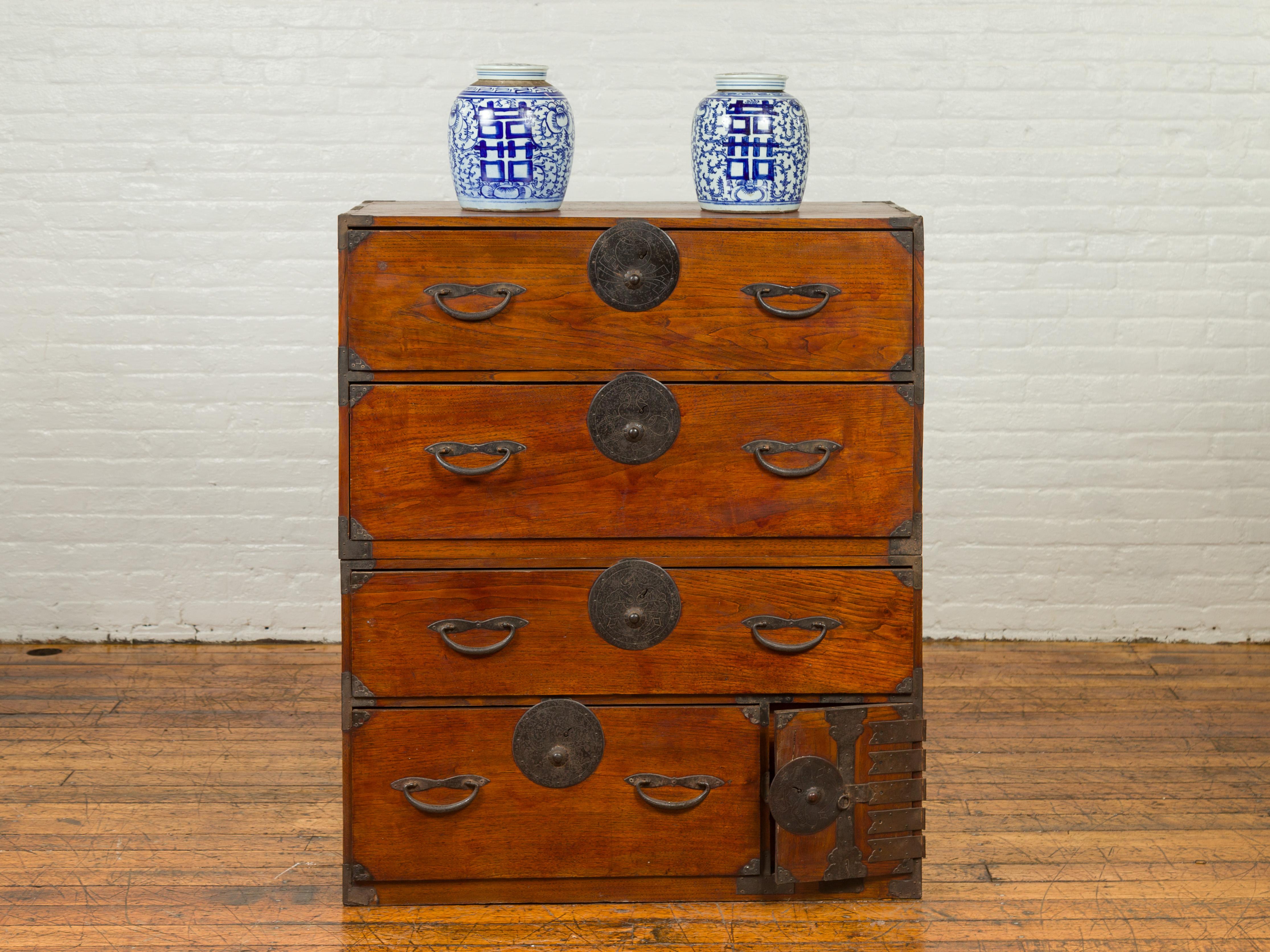 Lacquered Japanese Meiji Period 19th Century Keyaki Wood Tansu Chest in the Sendai Style