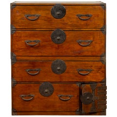 Japanese Meiji Period 19th Century Keyaki Wood Tansu Chest in the Sendai Style