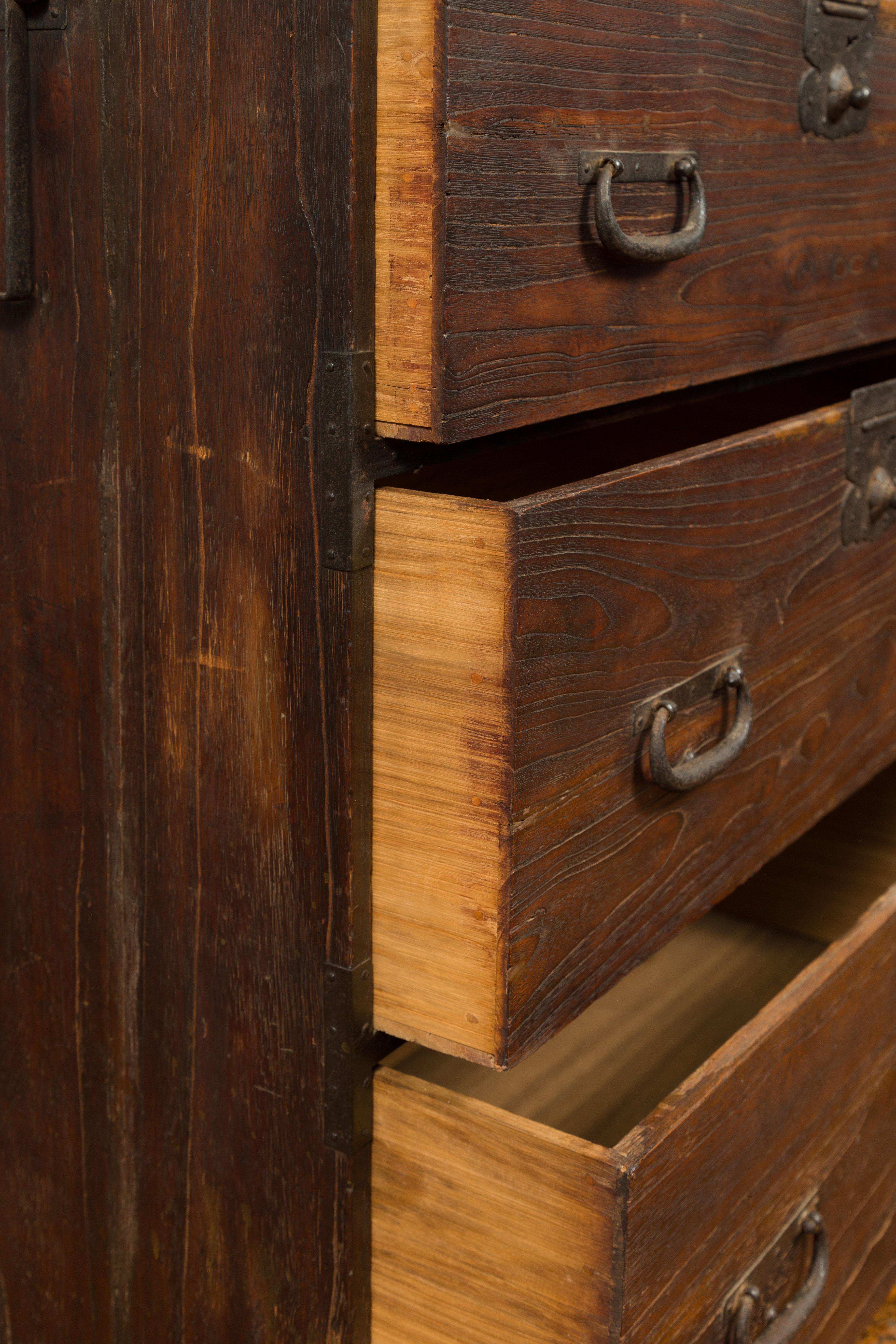 Japanese Meiji Period 19th Century Keyaki Wood Tansu Three-Drawer Clothing Chest 8