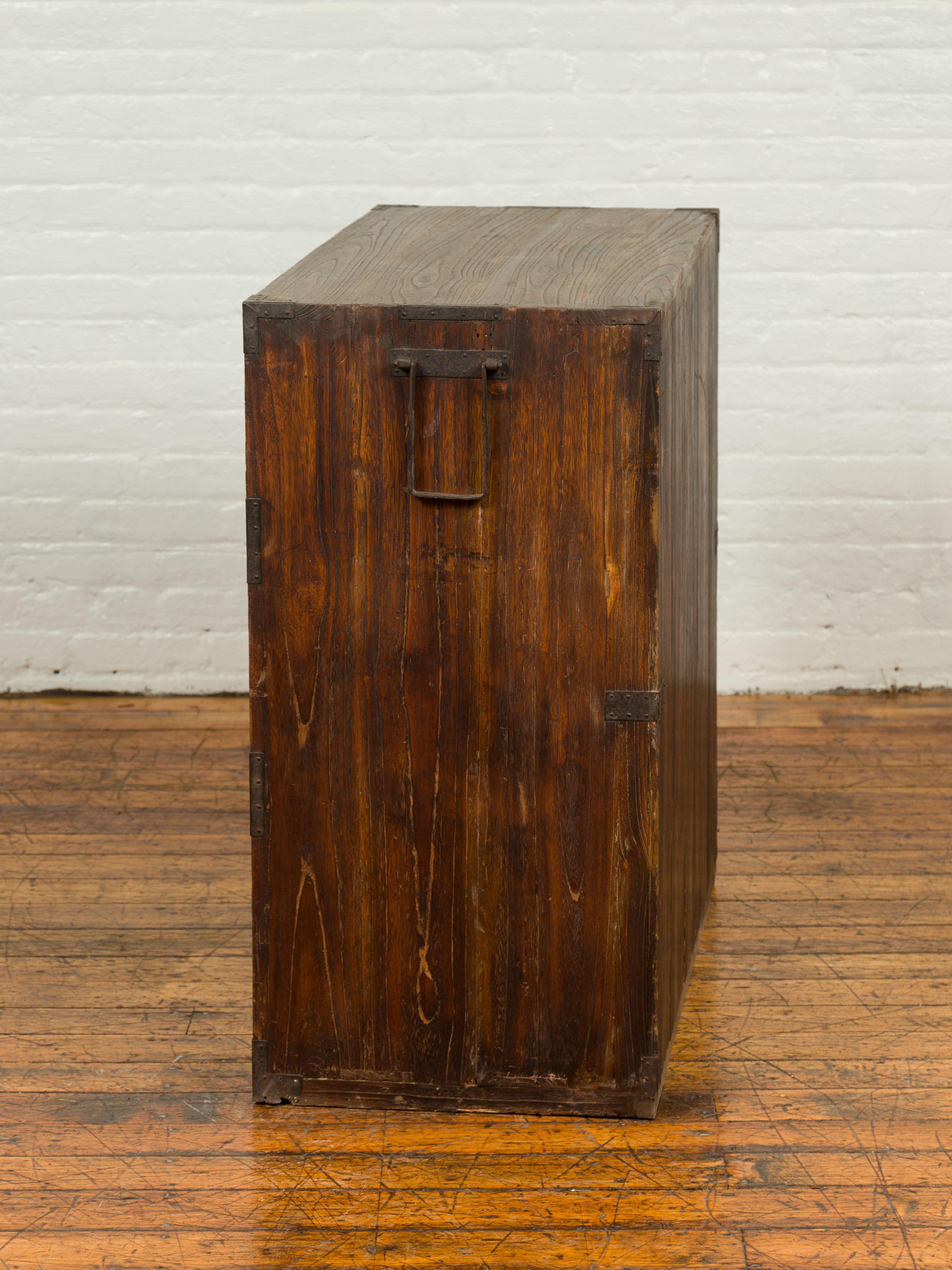 Japanese Meiji Period 19th Century Keyaki Wood Tansu Three-Drawer Clothing Chest 11