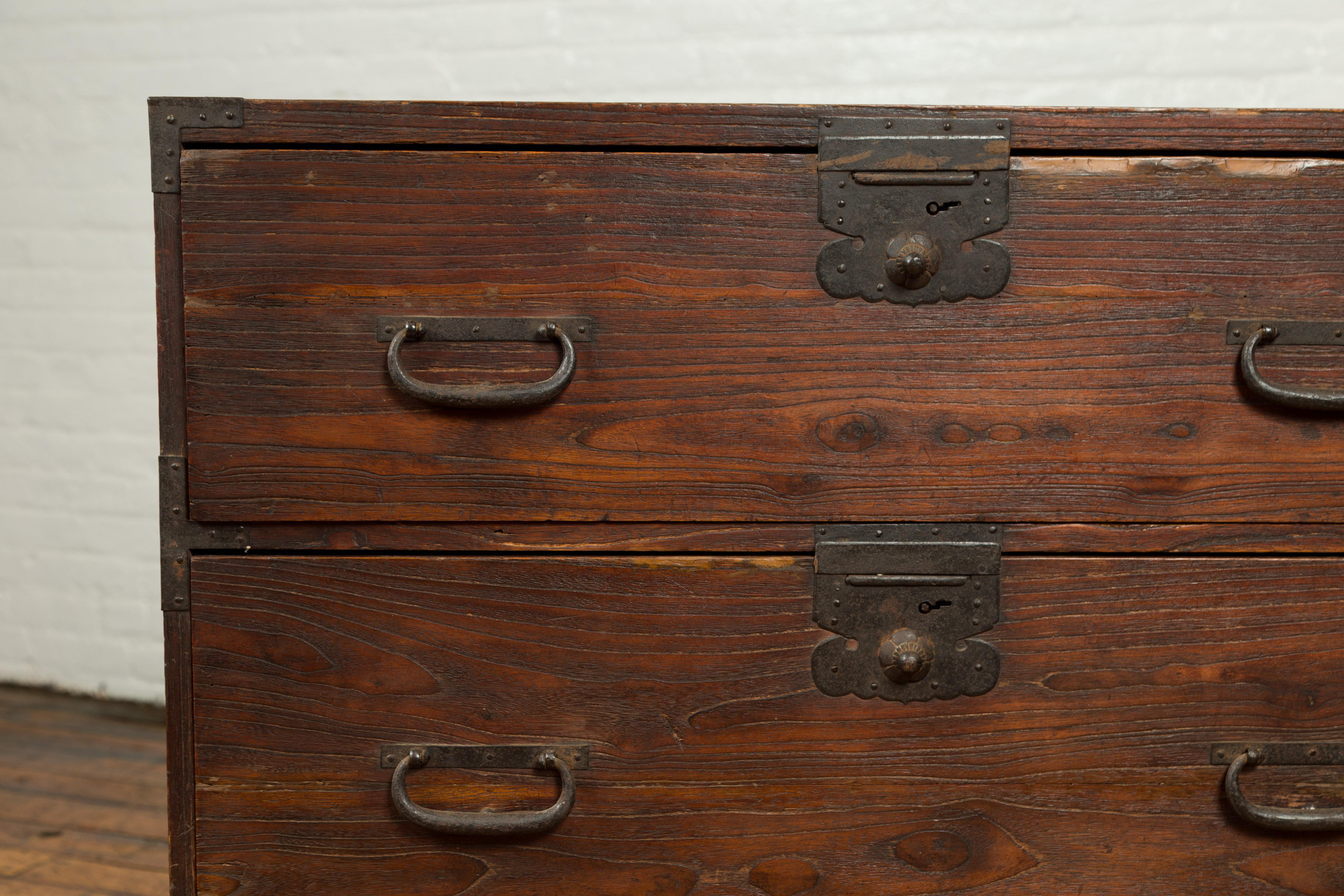 Japanese Meiji Period 19th Century Keyaki Wood Tansu Three-Drawer Clothing Chest 2