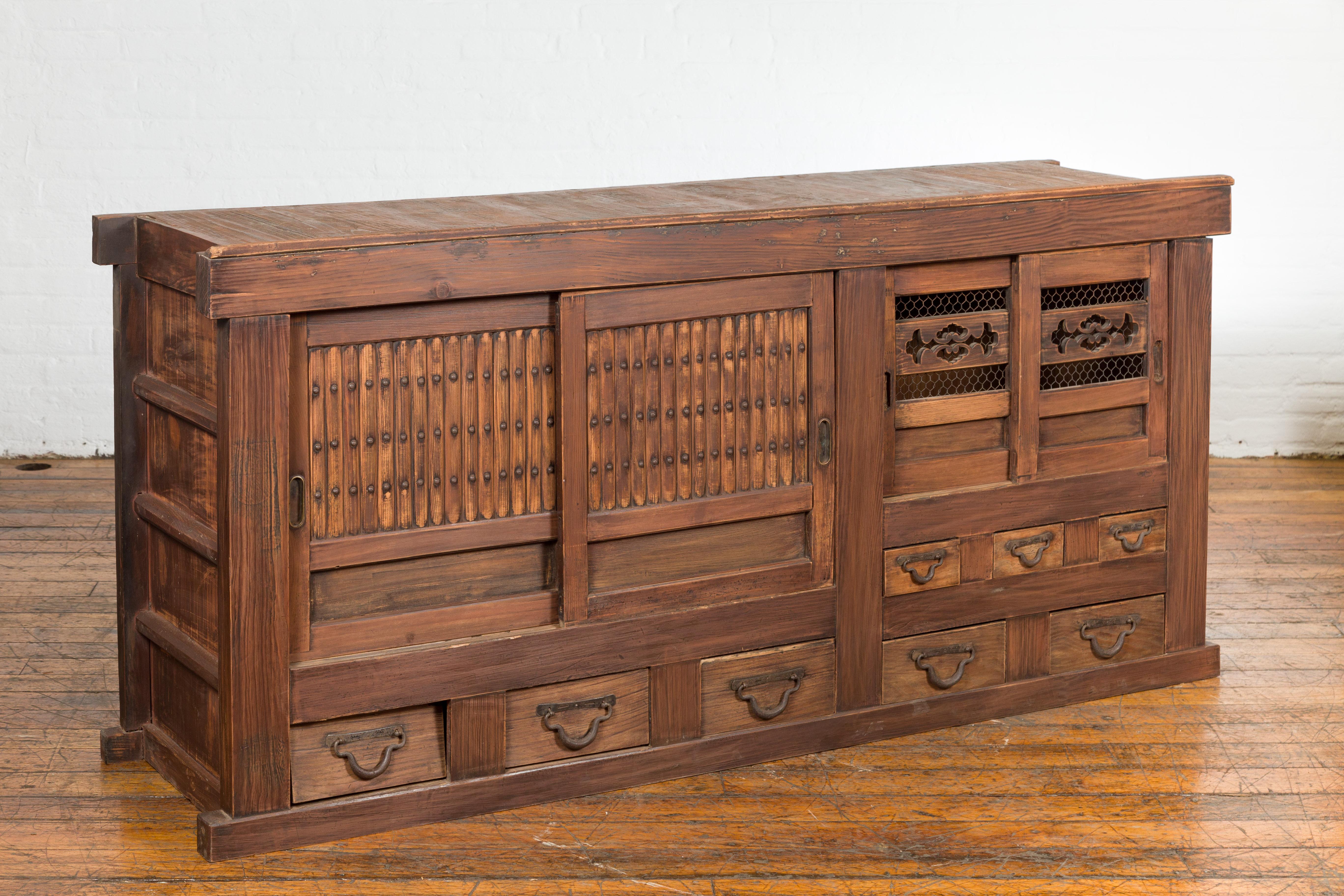 Japanese Meiji Period 19th Century Mizuya Kitchen Cabinet with Doors and Drawers In Good Condition In Yonkers, NY