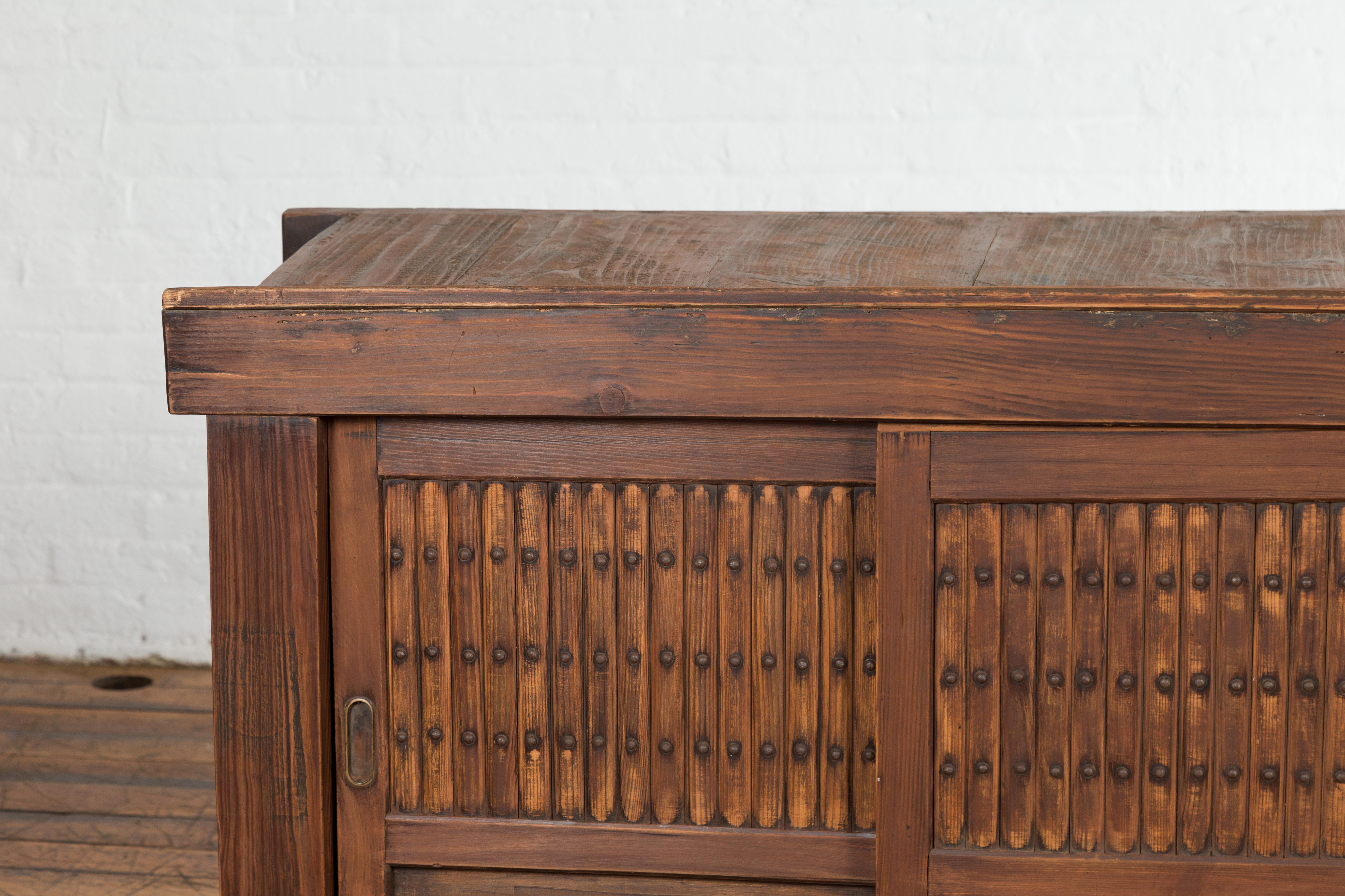 Iron Japanese Meiji Period 19th Century Mizuya Kitchen Cabinet with Doors and Drawers